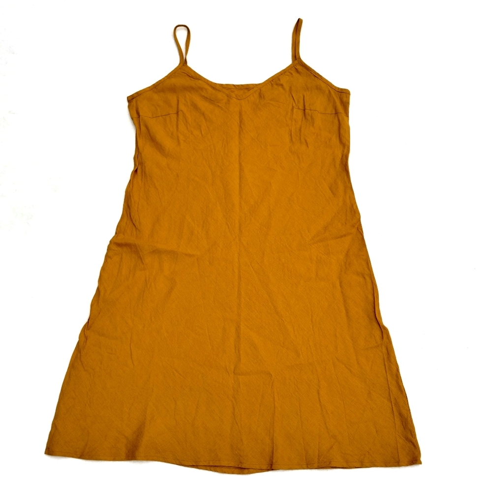 Linenbee European Organic Linen Mustard Yellow Dress Size Large Slip Dress